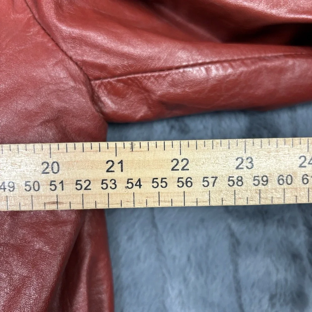 Chess King Mens Vintage 80s Red Leather Bomber Jacket Faux Fur Lined Size 40